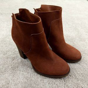Lucky Brand Ankle Heel Boots Women's 7.5 Cognac Suede Leather Zipper Heel